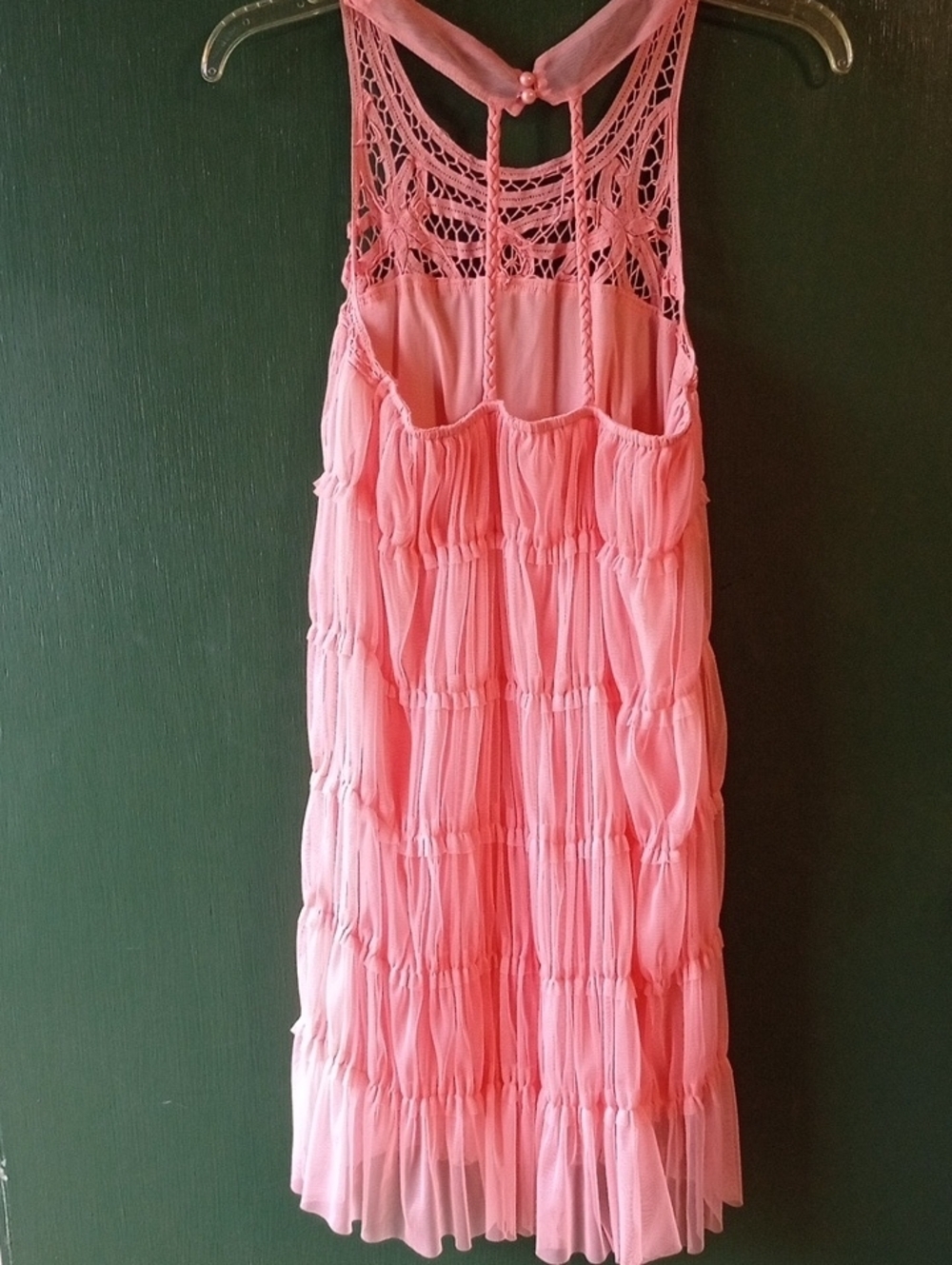 Rebellion Pink Crochet Yoke Tiered Chiffon Dress Sz Med - Picture 2 of 6